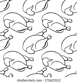 Seamless  pattern with chicken. Hand drawing cartoon illustration in black and white - vector