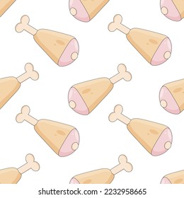 Seamless pattern with chicken leg on a bone, Ornament with fresh poultry meat