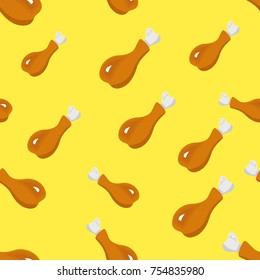 Seamless pattern with chicken leg on a yellow background