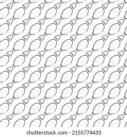 Seamless pattern with chicken legs. Black and white doodle meat. Doodle chicken legs icons. Seamless meat pattern