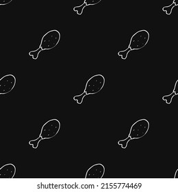 Seamless pattern with chicken legs. Black and white doodle meat. Doodle chicken legs icons. Seamless meat pattern