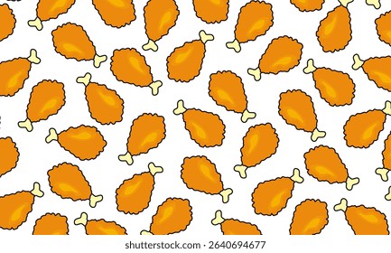 Seamless pattern with chicken legs. Crispy fried chicken seamless pattern. Fast food background