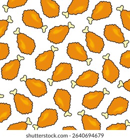 Seamless pattern with chicken legs. Crispy fried chicken seamless pattern. Fast food background