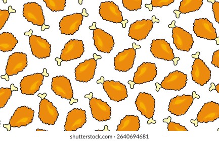 Seamless pattern with chicken legs. Crispy fried chicken seamless pattern. Fast food background