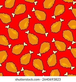 Seamless pattern with chicken legs. Fried chicken background. Doodle chicken legs icons.