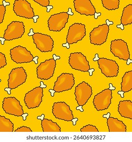 Seamless pattern with chicken legs. Fried chicken background. Doodle chicken legs icons.