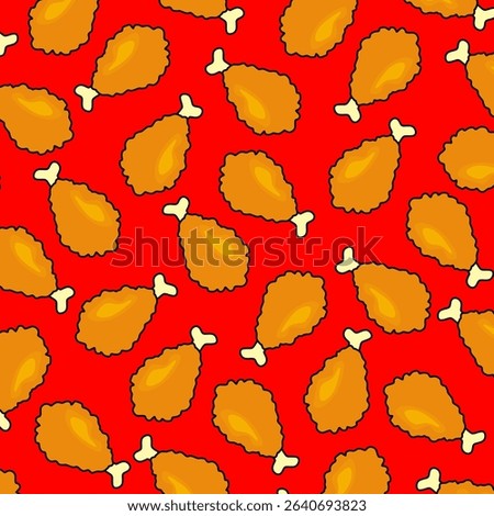 Seamless pattern with chicken legs. Fried chicken background. Doodle chicken legs icons.
