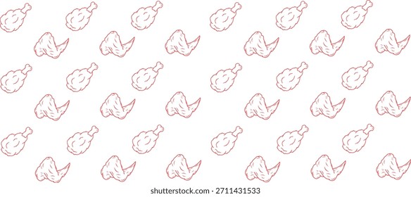 Seamless pattern of chicken legs. Hand drawing Doodle chicken legs. Fried chicken doodle pattern background. Fried chicken Seamless Pattern for coloring kids books