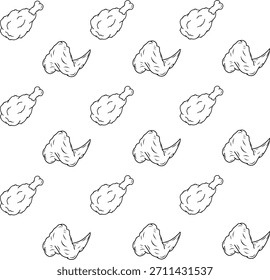 Seamless pattern of chicken legs. Hand drawing Doodle chicken legs. Fried chicken doodle pattern background. Fried chicken Seamless Pattern for coloring kids books