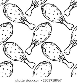 Seamless pattern with chicken legs. meat background. Doodle chicken legs icons. Seamless meat pattern