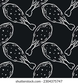 Seamless pattern with chicken legs. meat background. Doodle chicken legs icons. Seamless meat pattern