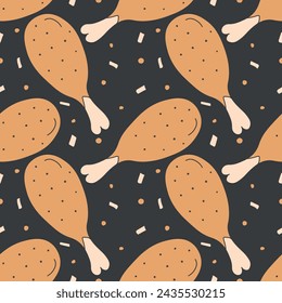 Seamless pattern with chicken legs. meat background. Doodle chicken legs icons. Seamless meat pattern