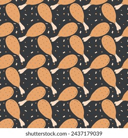 Seamless pattern with chicken legs. meat background. Doodle chicken legs icons. Seamless meat pattern