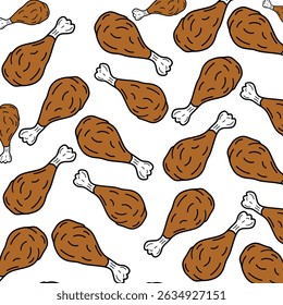 Patrón sin fisuras de patas de pollo. fondo de carne. Dibujo a mano Doodle piernas de pollo. Patrón sin fisuras de la carne.