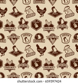 Seamless pattern with Chicken meat labels pattern.  Design element for poster, wrapping paper. Vector illustration