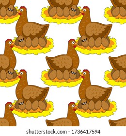 seamless pattern of chicken nest with eggs on a white background. Vector image eps 10