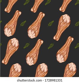Seamless pattern with chicken on the  black background