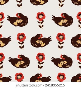 seamless pattern with chicken, vector design for paper, fabric and other surface
