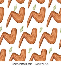 Seamless pattern with chicken wings and legs on the white background