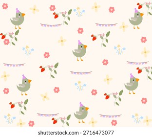 Patrón sin fisuras con los pollos. Pollo con polluelos. Una linda familia de aves domésticas o aves de corral. Ilustración vectorial plana de dibujos animados para niños.