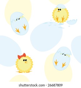 Seamless pattern with chickens and eggs for Easter design. Vector illustration.