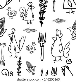 Seamless Pattern, chickens and hens