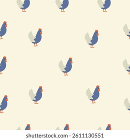 Seamless pattern with chickens on a whine background. Clean and minimalist poultry motif perfect for wrapping, textiles