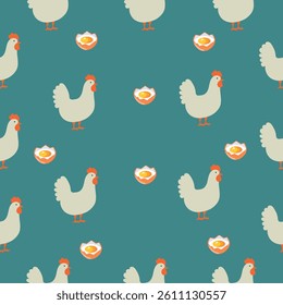 Seamless pattern with chickens on a whine background. Clean and minimalist poultry motif perfect for wrapping, textiles