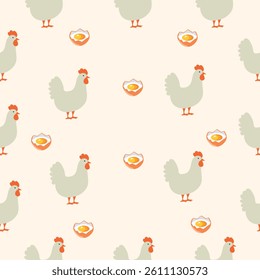 Seamless pattern with chickens on a whine background. Clean and minimalist poultry motif perfect for wrapping, textiles
