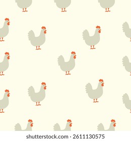 Seamless pattern with chickens on a whine background. Clean and minimalist poultry motif perfect for wrapping, textiles