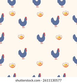 Seamless pattern with chickens on a whine background. Clean and minimalist poultry motif perfect for wrapping, textiles