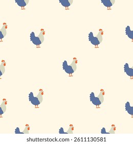Seamless pattern with chickens on a whine background. Clean and minimalist poultry motif perfect for wrapping, textiles