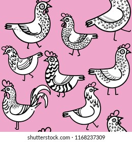 Seamless Pattern Chickens Chickens Rooster Patterns Stock Vector ...