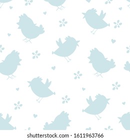 Seamless pattern with chick's, flowers. Pastel child print on fabric, textile, wallpaper. Vector cartoon illustration. Spring Easter holiday background. Design of baby bedding and nightwear.