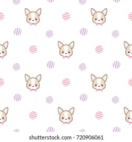 Seamless Pattern of Chihuahua Dog Face and Dot Design on White Background