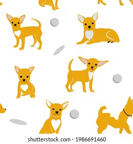 Seamless pattern with chihuahua dogs. Funny little dogs. Pattern for background, for fabric