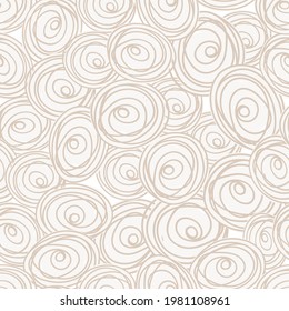 Patrón sin foco con rosas de doodle para niños. Patrón con remolinos de color beige dorado sobre un fondo claro. Se puede usar para impresiones textiles, tarjetas, papel envolvente. Ilustración vectorial, eps 10.