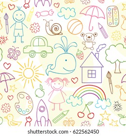 Seamless Pattern With Child Drawings- Vector Illustration, Eps