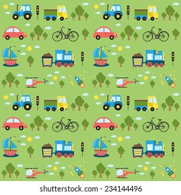 Seamless pattern for the child with transport.
