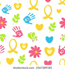 Seamless pattern for childhood cancer day. Awareness, support, hope, solidarity concept. Background, textile, paper, fabric. Vector illustration. 