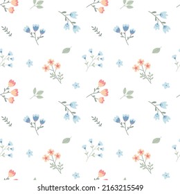 Seamless pattern with childish flowers on white background. Cute vector illustration with floral elements.