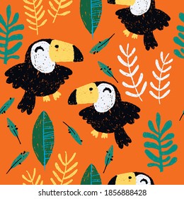 Seamless pattern for children, animal background, toucans