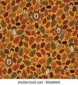 Seamless pattern with children of autumn. Vector doodle background.