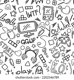 Seamless Pattern For Children, Gamer Wallpaper, Black And White