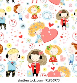 seamless pattern of children in love