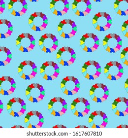 Seamless pattern for children on a blue background. Circle of colored crosses. Abstract pattern for fabric. Vector illustration