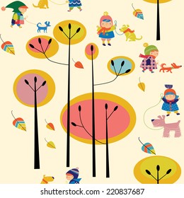 seamless pattern with children in a park