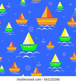 seamless pattern for children sailing boat wave vector illustration