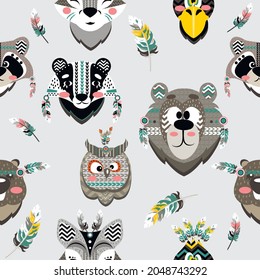 
Seamless pattern for children in the Scandinavian style with cute animals. Vector illustration.