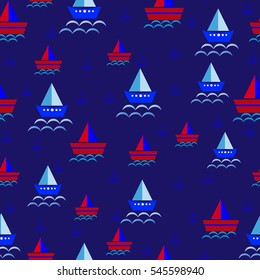 seamless pattern for children with ships anchor vector illustration